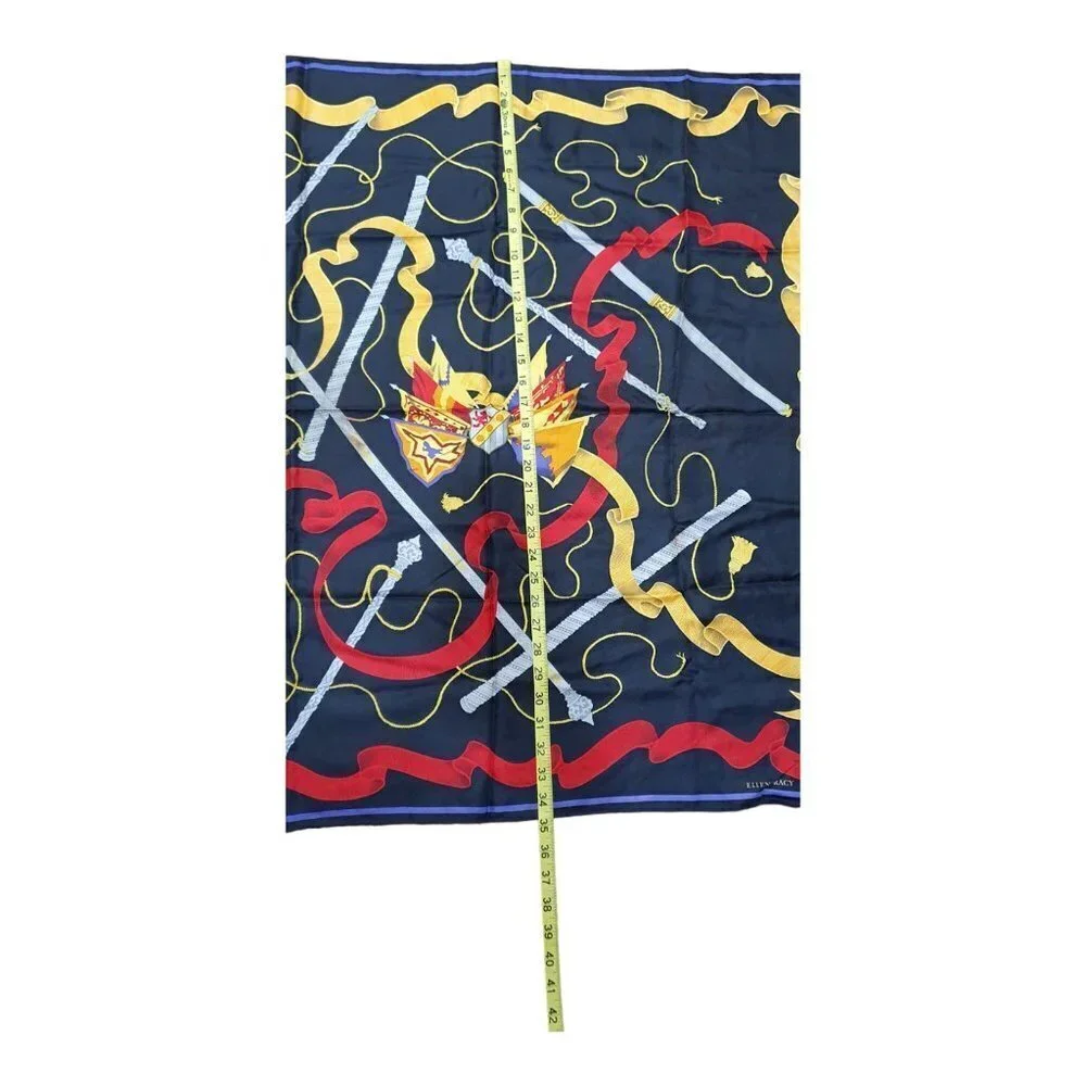 Scarf Ellen Tracy 100% Sllk Lions Crest Square 34x34 Inches Red Gold Ribbon Bows